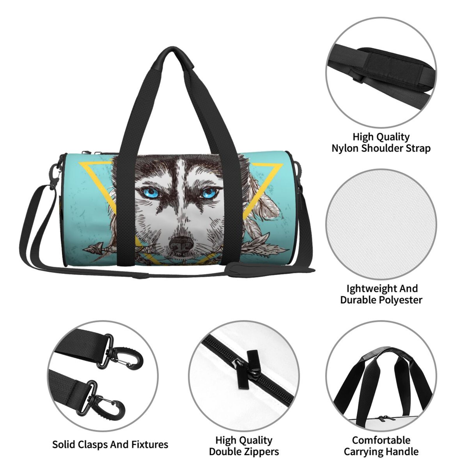 Vsdgher Husky With Dreamcatcher 45L Foldable Duffel Bag, Sports Gym Bag,Overnight Bag, Portable Weekender Bag for Airplanes