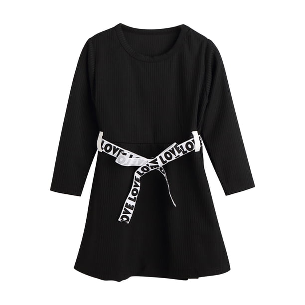 Vestido Para Niñas, Ropa Para Bebés, Niñas Pequeñas, Niños Pequeños, Vestido De Fondo De Manga Larga, Negro Odeerbi LM103-6173