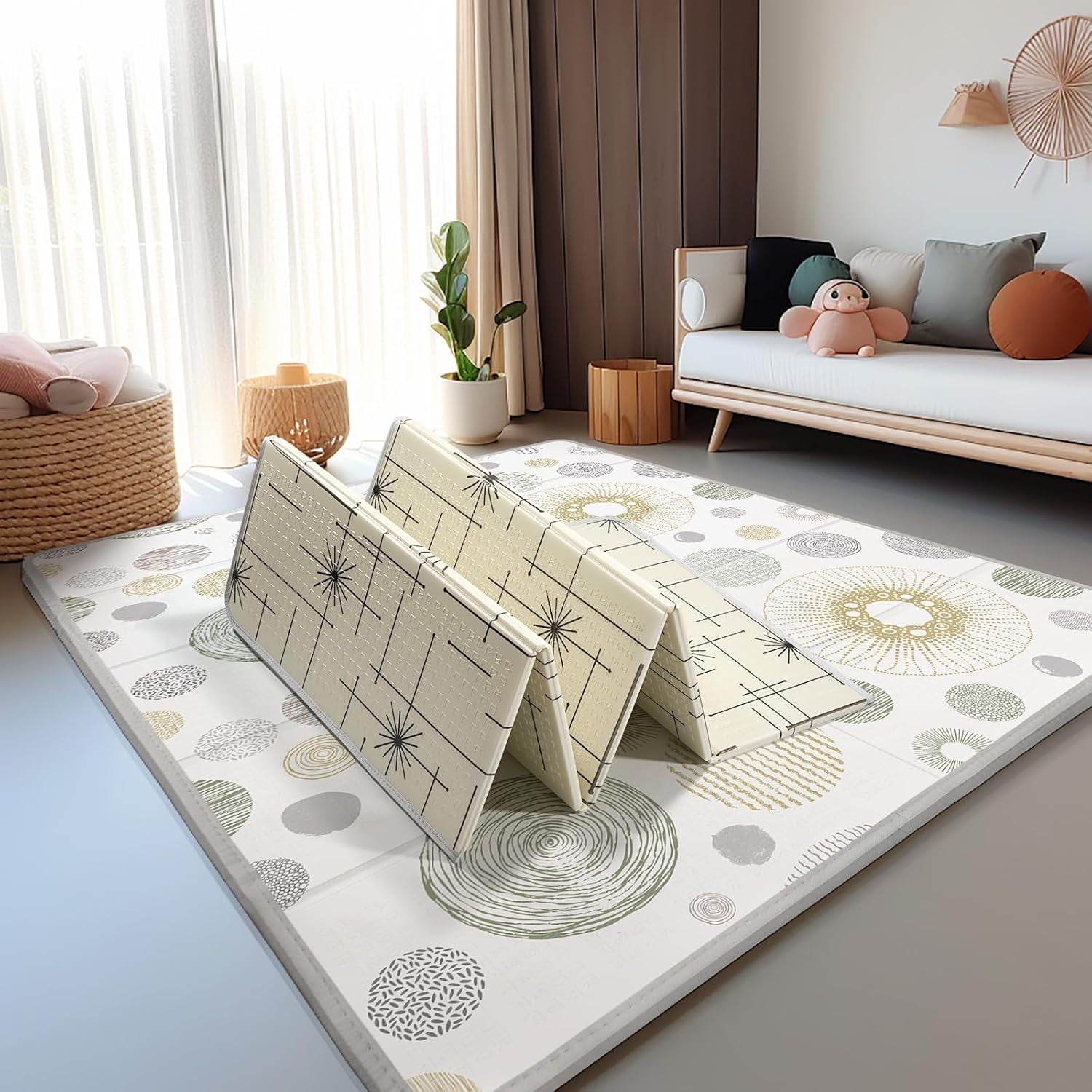 Baby Play Mat 79x71, Extra Large Baby Mat for Floor, Foldable Play XPE Foam Mat, Reversible Crawling Mat for Baby, Waterproof, Safe & Thick Playmats for Babies and Toddlers, Indoor & Outdoor Use