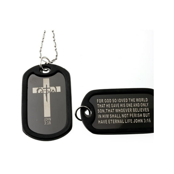 R.H. Jewelry Mens Stainless Steel Black Plated Dog Tag Cross Pendant