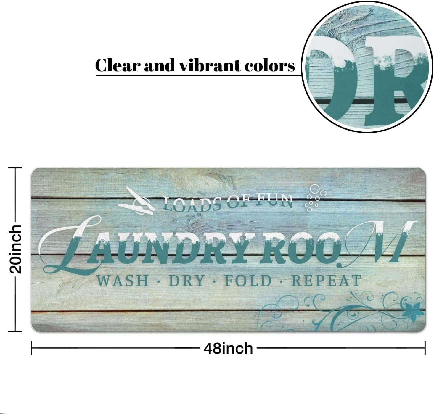 Laundry Room Rug Runner, Teal Laundry Mat, No Slip Laundry Room Mats Rubber Area Rug for Laundry Room Kitchen Bathroom, Farmhouse Laundry Room Decor and Accessories, Laundry Room Mats for Floor 20x48