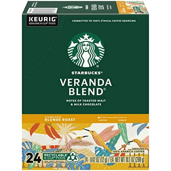 Starbucks Coffee K-Cup Pods, Veranda Blend, Blonde Roast Coffee, Notes Of Toasted Malt & Milk Chocolate, Keurig Genuine K-Cup Pods, 24 Ct K-Cups/Box (Pack Of 1 Box)