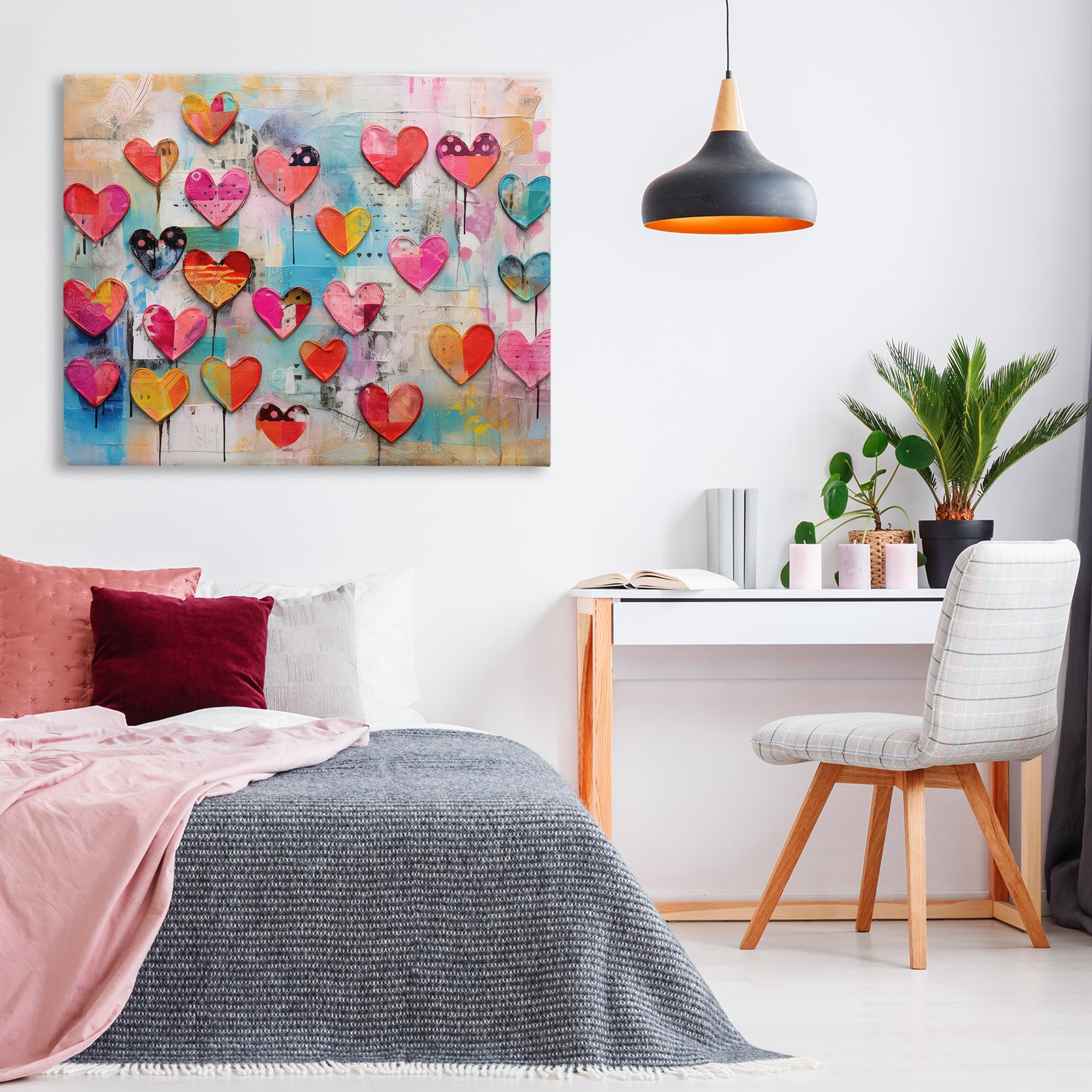 Stupell Industries Playful Urban Hearts Pattern Abstract Painting Wrapped Canvas Art Print Wall Art, 48 x 36