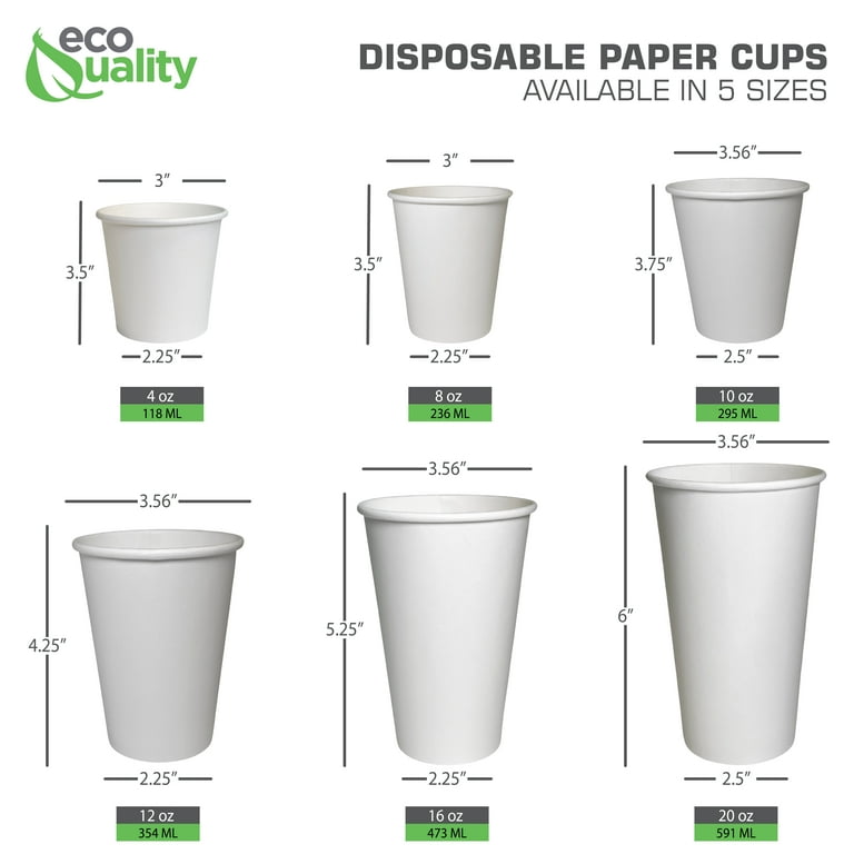 [250 Pack] 4oz White Disposable Paper Coffee Espresso Cups with White Lids  - White Paper Disposable Coffee Hot Tea Cups Espresso - Bio Degradable Eco