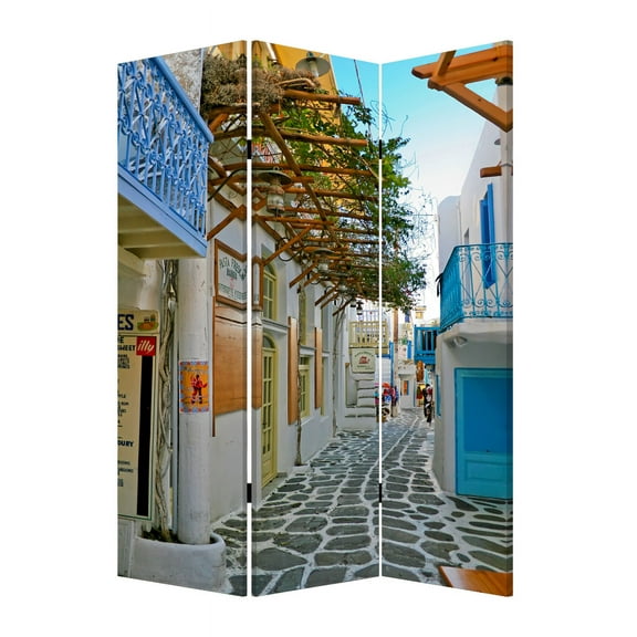 1" x 48" x 72" Multi Color Wood Canvas Greece Screen