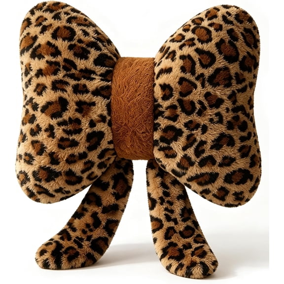 Cute Leopard Print Bow Throw Pillows, Bow Lumbar Suffed Pillow,3D Bow Design Soft Plush Material for Home Living Room Bedroom(RL)