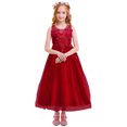 thumbnail image 3 of IDOPIP Little Big Girl Flower Tulle Bridesmaid Dress Princess Pageant Birthday Party Wedding Formal Floor Long Dance Evening Vintage Lace Maxi Gown 8-9 Years Red, 3 of 7