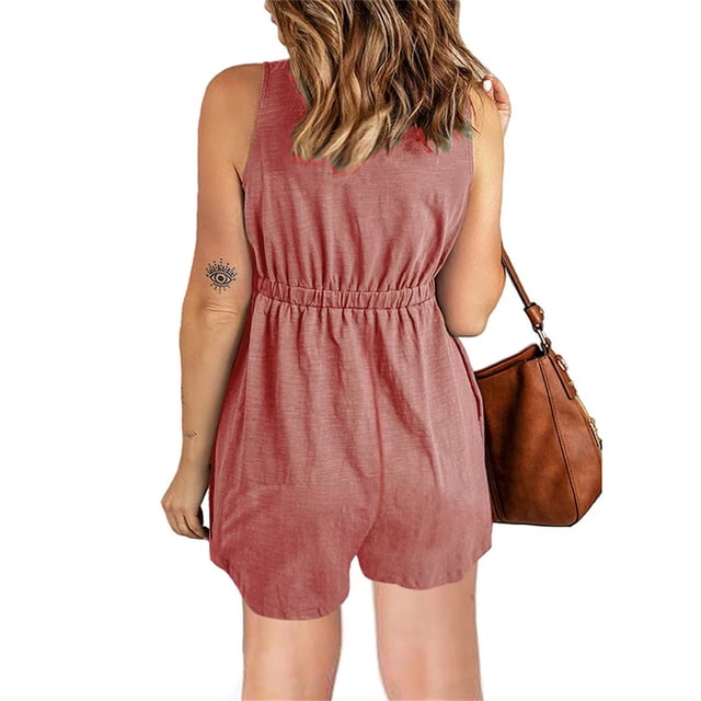 Qarigey Mujer sin mangas verano hasta la rodilla vestido Camping fiesta chica botón hombro Correa ropa mezcla de algodón ropa rosa S conjuntos de ropa Rosado XXL Qarigey AP011283-05