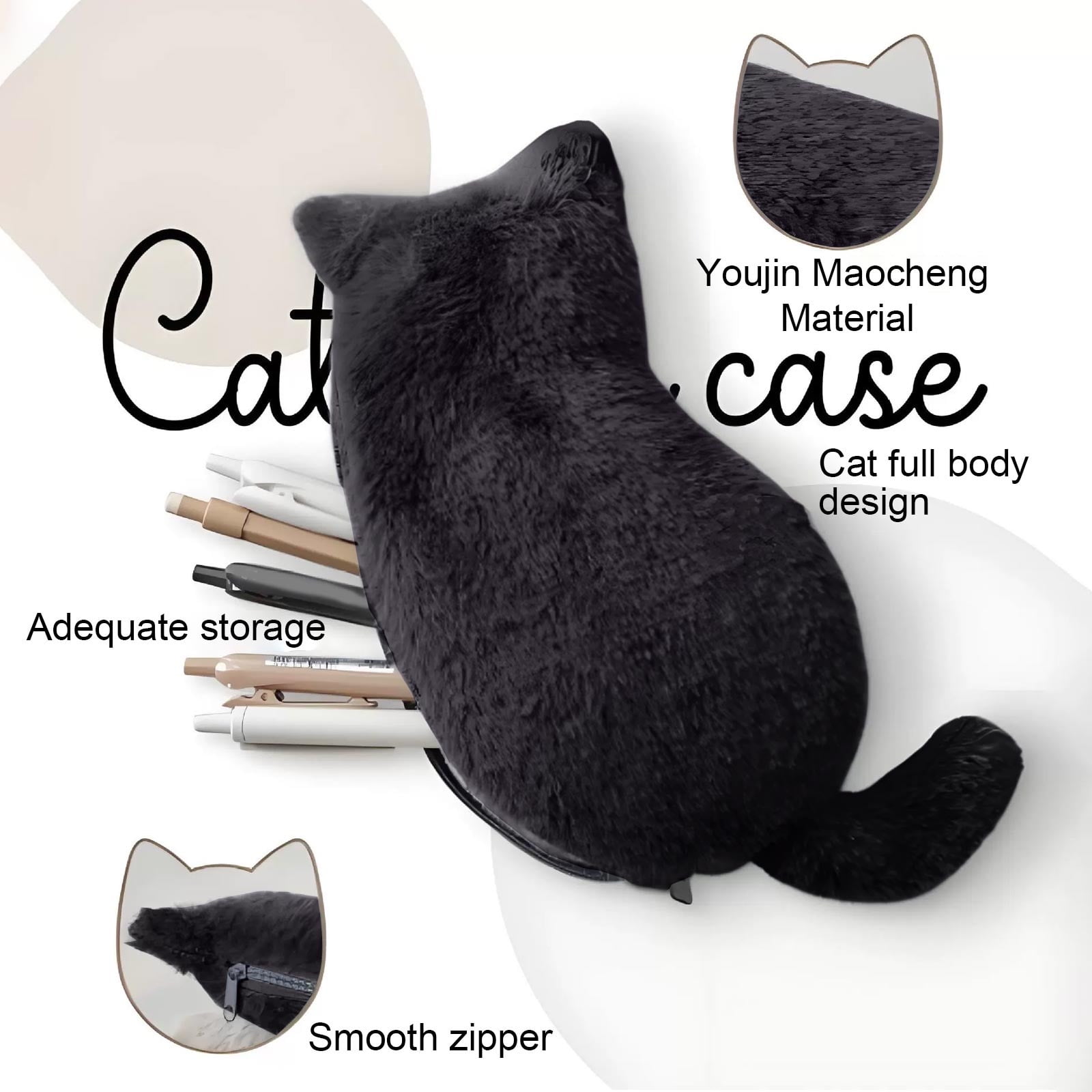 Weloille Plush Cat Multifunctional Storage Bag, Coin Purse, Pencil Case and Makeup Brush Holder with Zipper, Flock Material, 25x12cm, Multi-Color