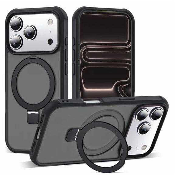 Compatible with iPhone 17 Pro Case with Invisible Magnetic O-Ring Stand Military-Grade Translucent Phone Case for iPhone 17 Pro 6.3" [Compatible with Mag-Safe][Great Grip Feeling], Black