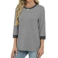 thumbnail image 5 of aidice 3/4 Length Sleeve Womens Tops Casual Crewneck Loose Comfy Shirts Solid Color Fashion Tee Shirts, 5 of 7