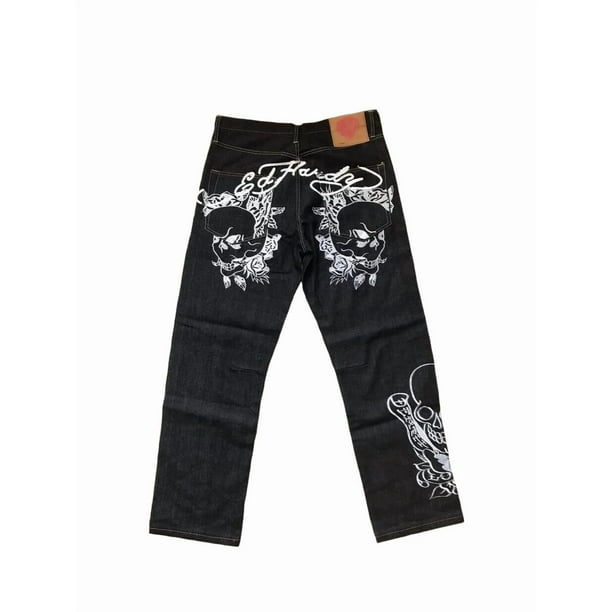 Pantalones vaqueros unisex estilo hip-hop gótico urbano de talle alto y corte holgado con diseños rasgados y bordados for hombre y mujer