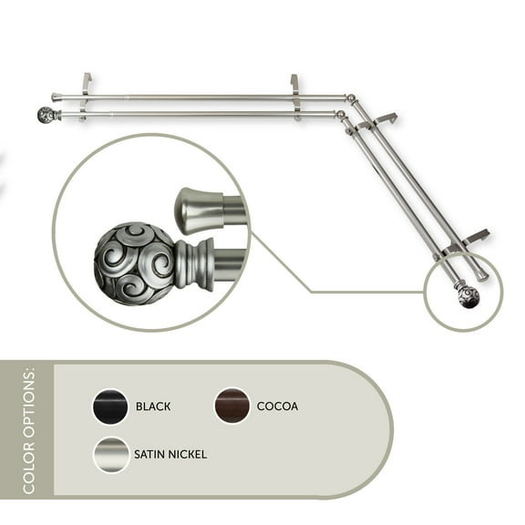Domovina Lucy 13/16" Corner Window Double Curtain Rod-Color:Satin Nickel,Size:66"-120"
