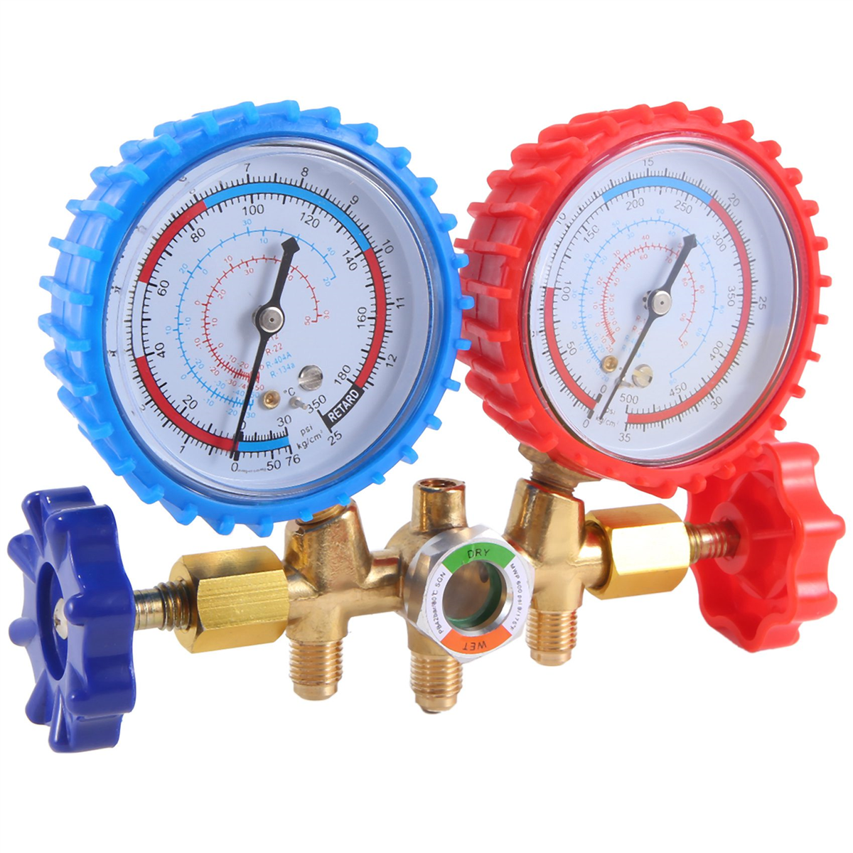 Manifold Gauge Set, 3 Way AC Diagnostic Manifold Gauge Set for R410A/R22/R134A/R404A Refrigerant,Automotive AC Manifold