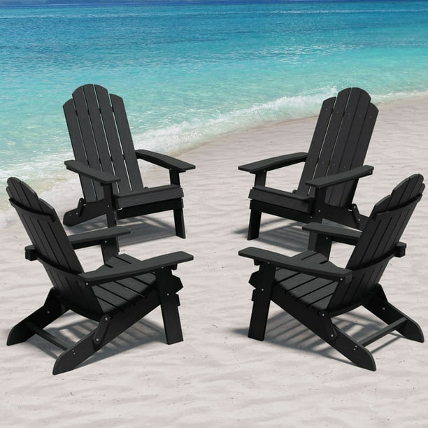 WINSOON All Weather HIPS Folding Adirondack Chairs Set of 4 Outdoor