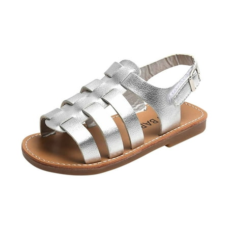 

Summer Savings Clearance! PEZHADA Girls Sandals Baby Shoes Summer Baby Girls Sandals New Fashion Slip Beach Shoes Big Korean Braid Sandals Silver Sizes 6.5-12.5