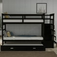 thumbnail image 4 of Harper & Bright Designs Twin Over Twin Bunk Bed with Trundle and Stairs, Wood Kids Bunk Beds with Storage Drawers and Guardrail for Teens Adults, Espresso, 4 of 14