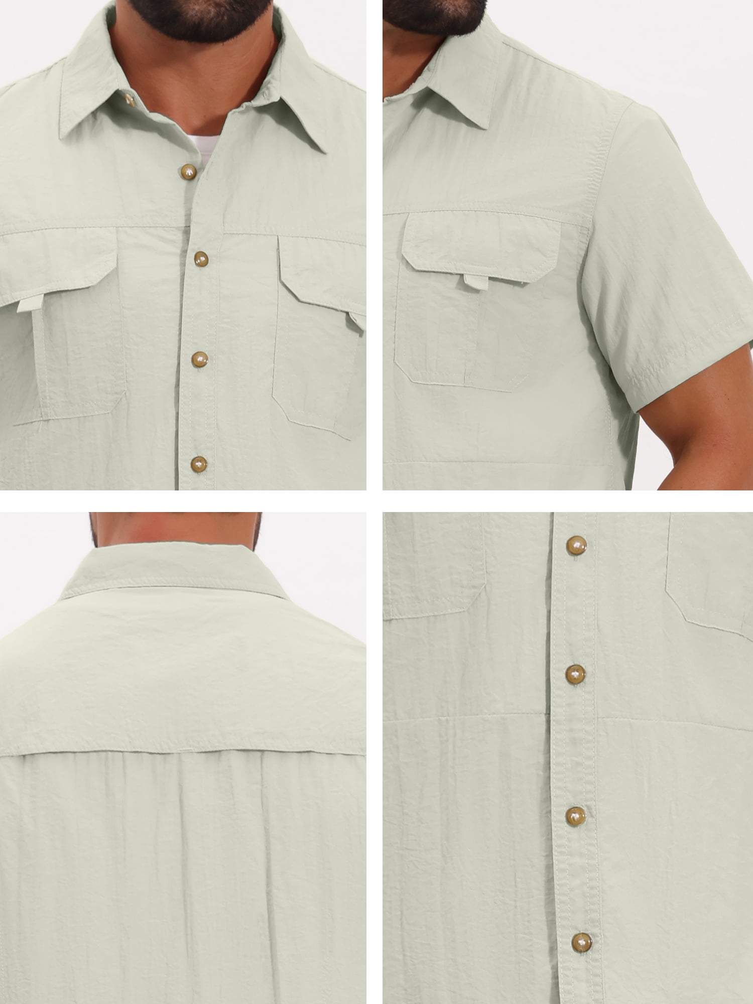 DARING DIVA Men's Solid Cargo Short Sleeve Button Down Utility Shirts M White