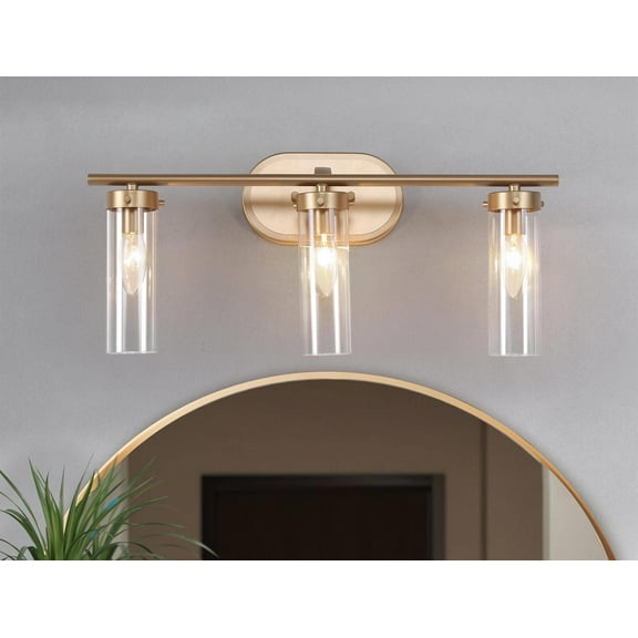 LNC 3-Light Modern Gold Bathroom Vanity Lighting Fixture with Clear Glass