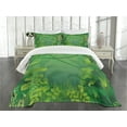 thumbnail image 3 of Ambesonne Green Leaf Quilted Bedspread Set 3 Pcs, Hawaiian Rainforest, Queen Size, Apple Green and Jade Green, 3 of 5