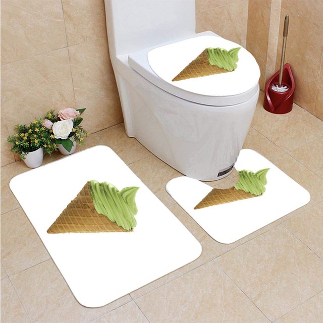 Juego de alfombras de baño ABPHQTO de 3 piezas Cono de gofre suave de yogur helado de té matcha