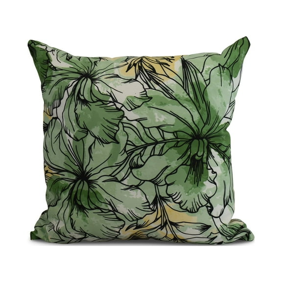 Simply Daisy, 18 x 18 Inch, Zentangle, Floral Print Pillow, Green