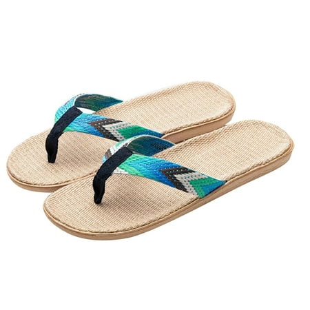 

iOPQO Women Flip Flops Linen Slippers Flower Clips Ladies Men s Beach Slippers Non-slip Home Slippers couple ladies men s Green 42