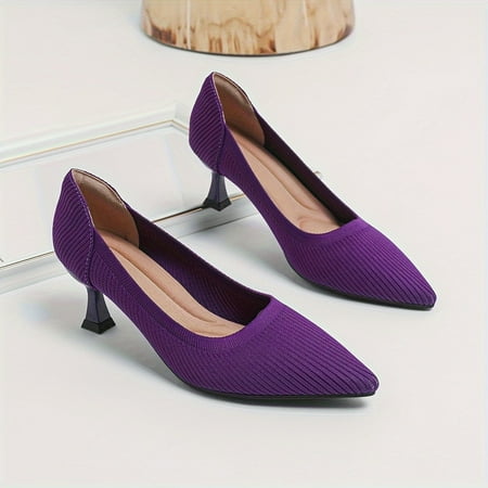 

Womens Pointed Toe Kitten Heel Pumps - Lightweight Comfortable Slip-on Solid Color Fabric Upper Rubber Sole Casual Low Heel Shoes for Work and Everyday Wear Summer Essential
