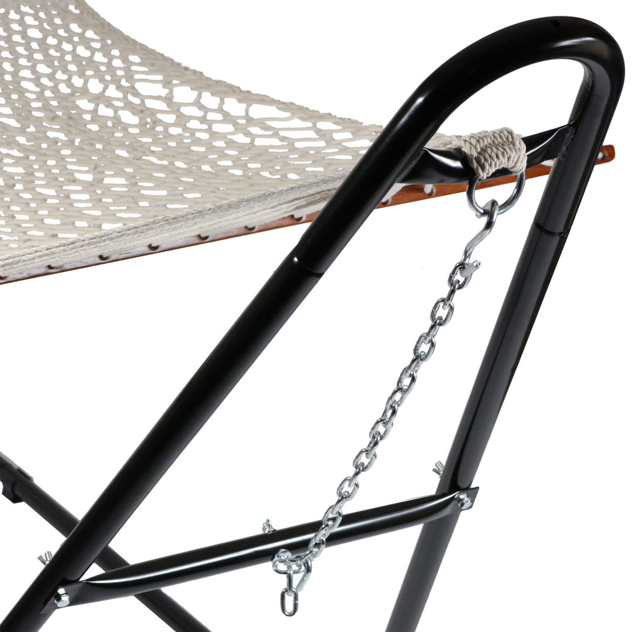 Sunnydaze 2-Person Cotton Rope Spreader Bar Hammock with Stand, 450 lb - Natural