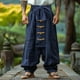 thumbnail image 1 of Ceisia Men's Gift Loose Wide-leg Chinese Frog Button Lantern Pants Mid-Rise Tie Waist Flax Cuffed Ankles Pants, 1 of 6