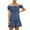 Blue, variant on Fesfesfes Women Mini Dress Casual Off Shoulder Short Sleeve Dress Sun Dress Ruffle Patchwork Party Dress