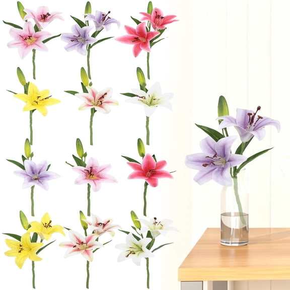 HomelyJoy Artificial Lily Flower, 13.78 Inch White Faux Lily Stem, Realistic Silk Flower for Home Table Centerpiece Wedding and Cemetery Decor
