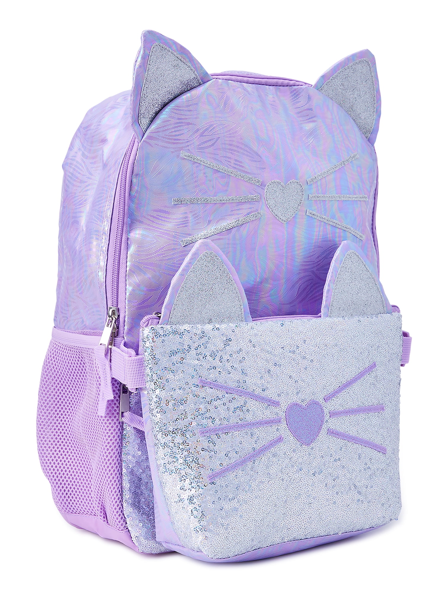 Wonder Nation Girls 17" Laptop Backpack with Lunch Bag 2-Piece Set, Purple Kitty