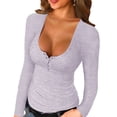 thumbnail image 2 of Langwyqu Long Sleeve Low Neck Slim Fit Buttons Shirt Female Spring Autumn Tops, 2 of 3
