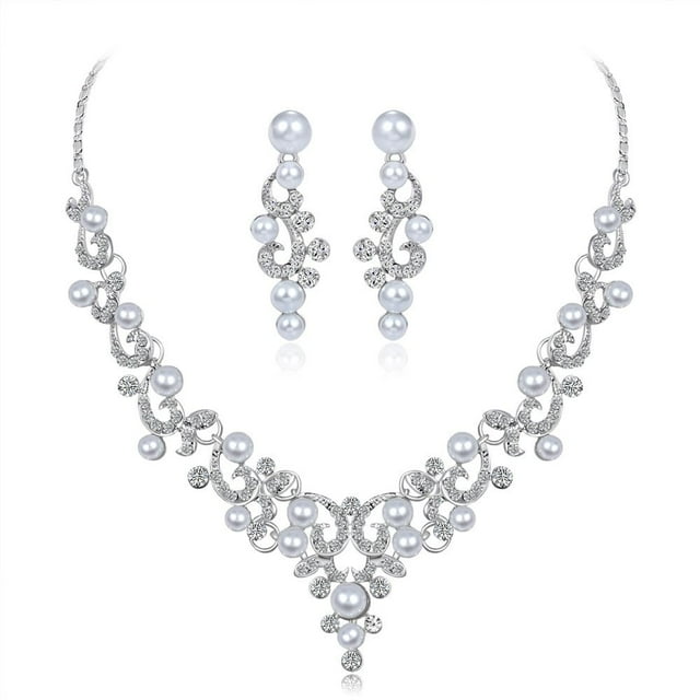 Conjunto de joyería nupcial para boda, collar de perlas de imitación de cristal, pendientes colgantes para mujer, accesorios de diamantes de imitación para mujeres y niñas