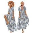 thumbnail image 3 of Summer Casual Bohemian Floral Dresses for Women Puff Short Sleeve Long Maxi Dress with Pockets Blue S, 3 of 7