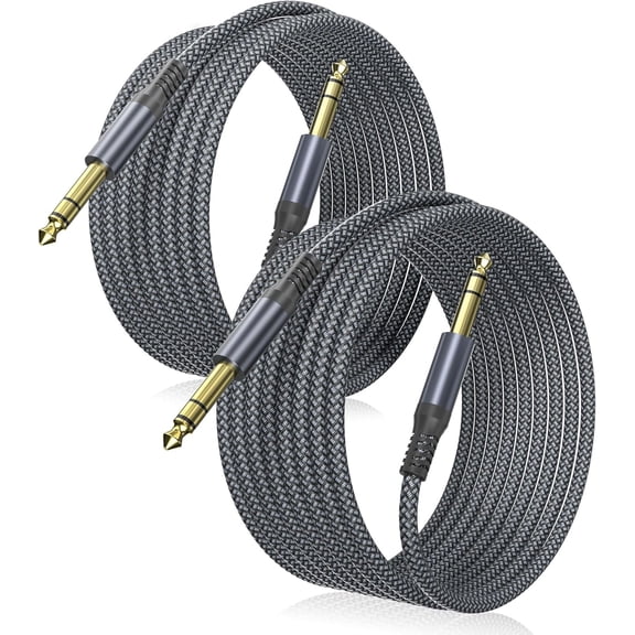 1/4 Inch TRS Instrument Cable 15ft 2-Pack,Straight 6.35mm Male Jack Stereo Audio Interconnect Cord,6.35 mm Balanced Line for Electric Guitar,Bass,Keyboard,Mixer,Amplifier,Amp,Speaker,Equalizer