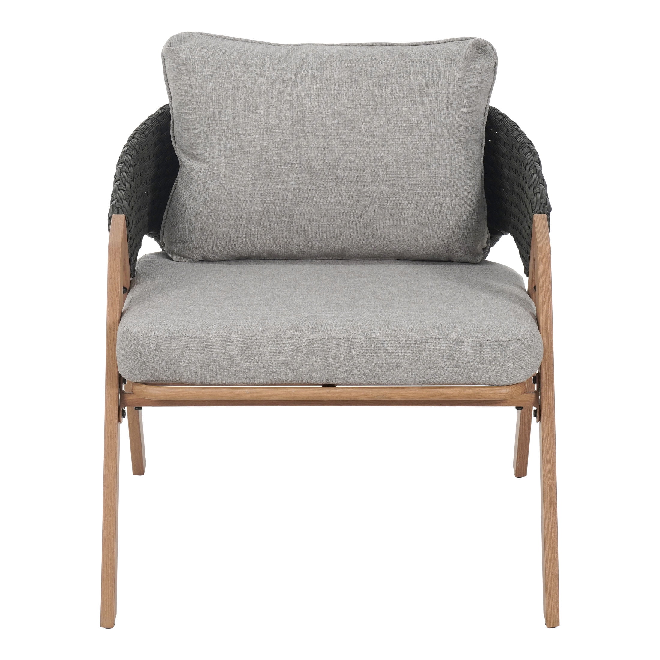 Christopher Knight Home Wicker Rattan Outdoor Lounge Chair with Cushions, Steel Frame, Gray, Set of 4