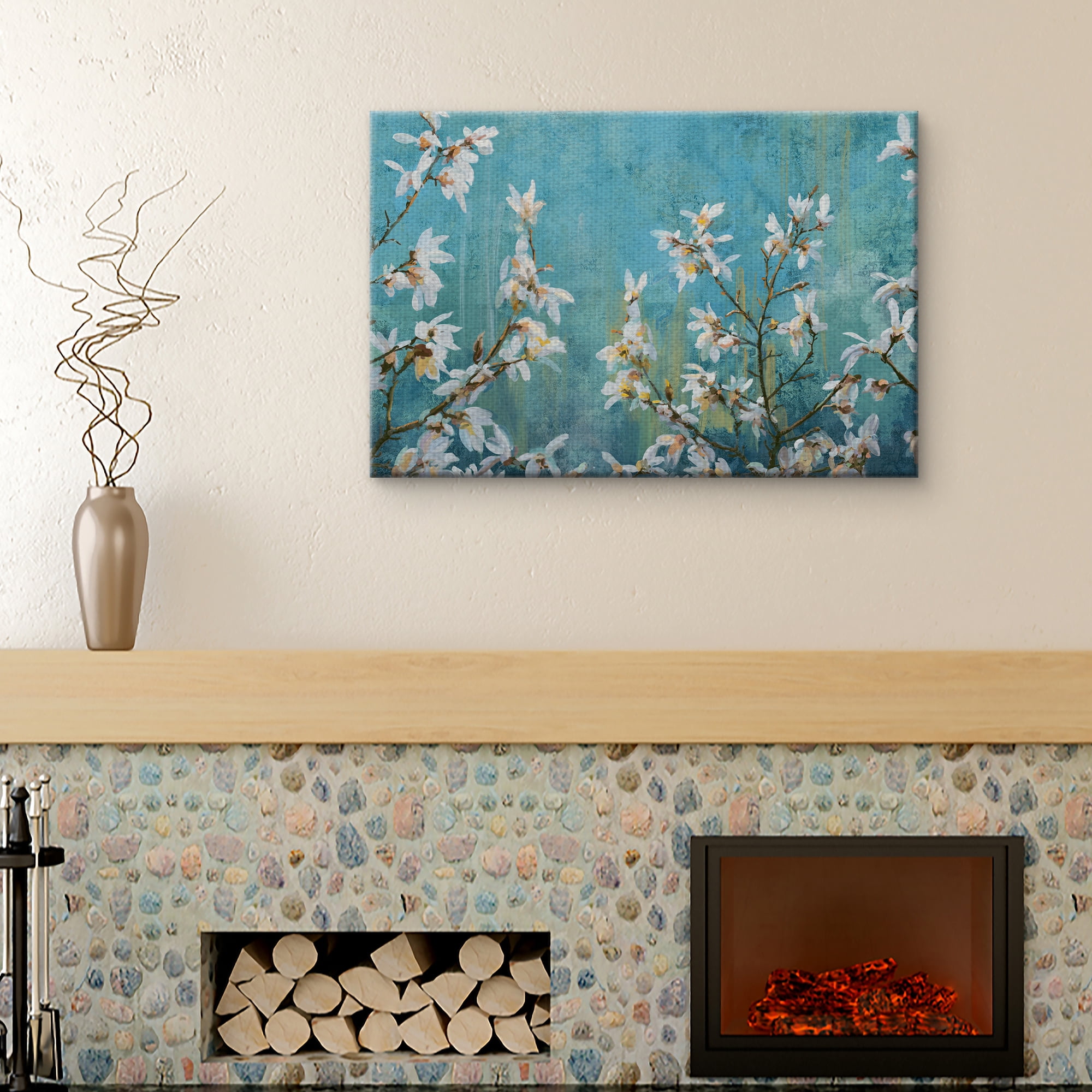 Fine Art Canvas Spring Harmony Portrait White Tree Blossoms on Blue by Studio Arts Canvas Art Print