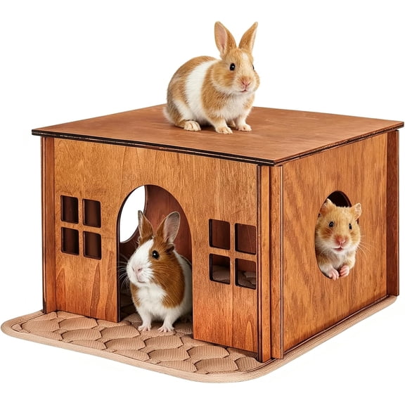 Large Wood Guinea Pig Hideout with Windows,Hamster House Hideout,Small Animals Pets Houses Hideouts,Suitable for Chinchilla,Hamsters and Small Rabbit Habitats Hamster Hut Guinea Pig Hide Brown