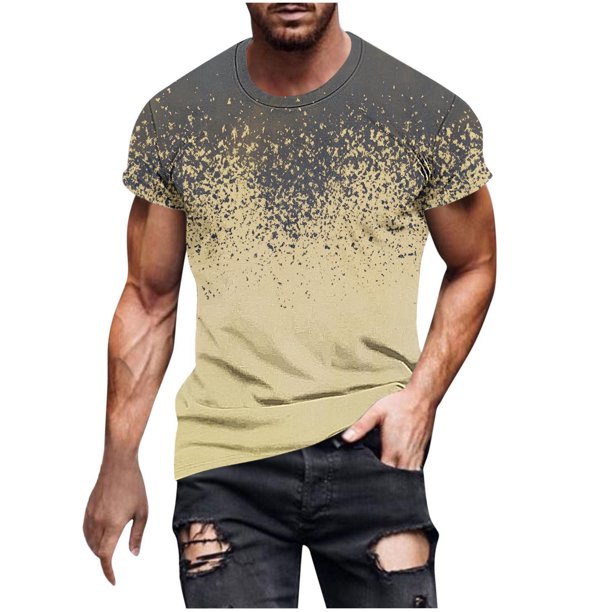 Camisetas de Manga Larga para Hombres Imprimir Fallow Cuello Redondo Camiseta, Moda Casual Manga Corta Mezcla de Algodón/Lino