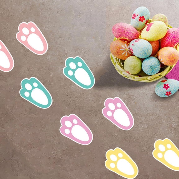 Beautynvta 4 Sheets Easter Bunny Footprint Stickers, Cute Rabbit Paw Print Floor Decal Clings for Holiday Party Home Wood Floor Wall Window Decorations