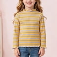 thumbnail image 2 of mgoYE Toddler Baby Girls Long Sleeve Striped T Shirt Casual Lettuce Trim Ribbed Knit Pullover Blouse Top(Yellow,5-6 Years), 2 of 7