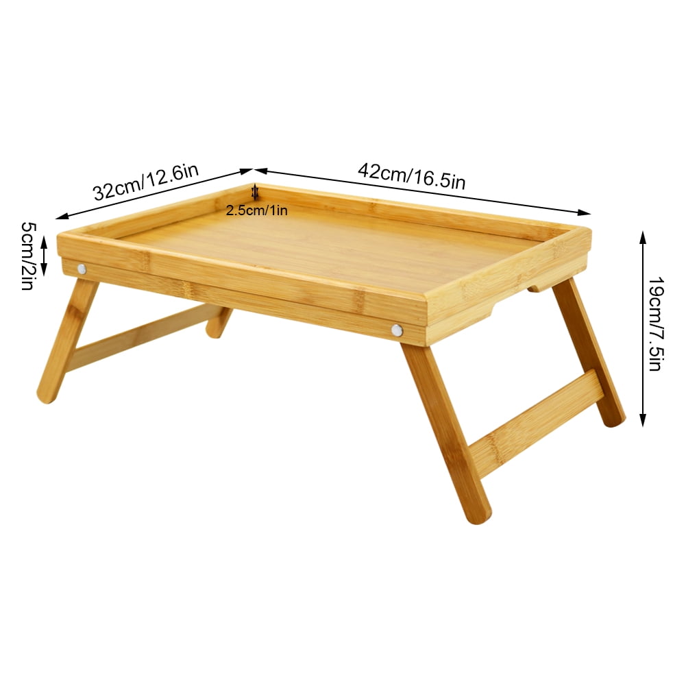 Leinuosen 2 Pcs Large Bed Tray Table with Media Slot 19.7 Inch Bamboo  Breakfast Food Tray with Handles Folding Legs Portable Laptop Pad Desk TV  Snack