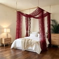 thumbnail image 3 of 2 Panels Lace Bed Canopy,Boho Vintage Hollow Out Embroidery Sheer Bed Curtains,Canopy Bed Curtains for Bedroom Decor, 3 of 4