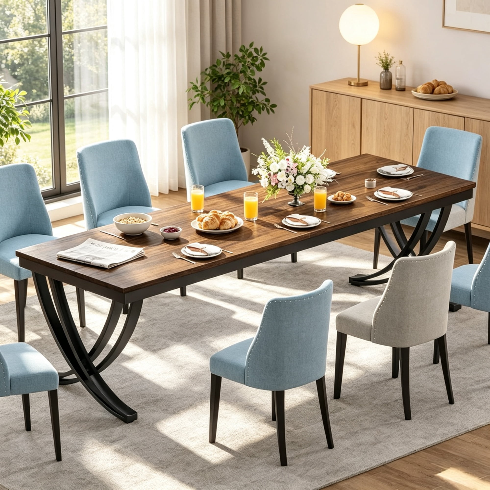 Astoutdoor Wooden Farmhouse Dining Table, 43.7 in Rectangular Table for 6-8 People