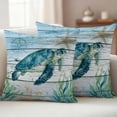 thumbnail image 2 of 2 Pack Outdoor Waterproof Throw Pillow Covers,Sea Turtle Seagrass Starfish Decorative Square Patio Pillowcases for Chair Couch Sofa 16x16in, 2 of 9