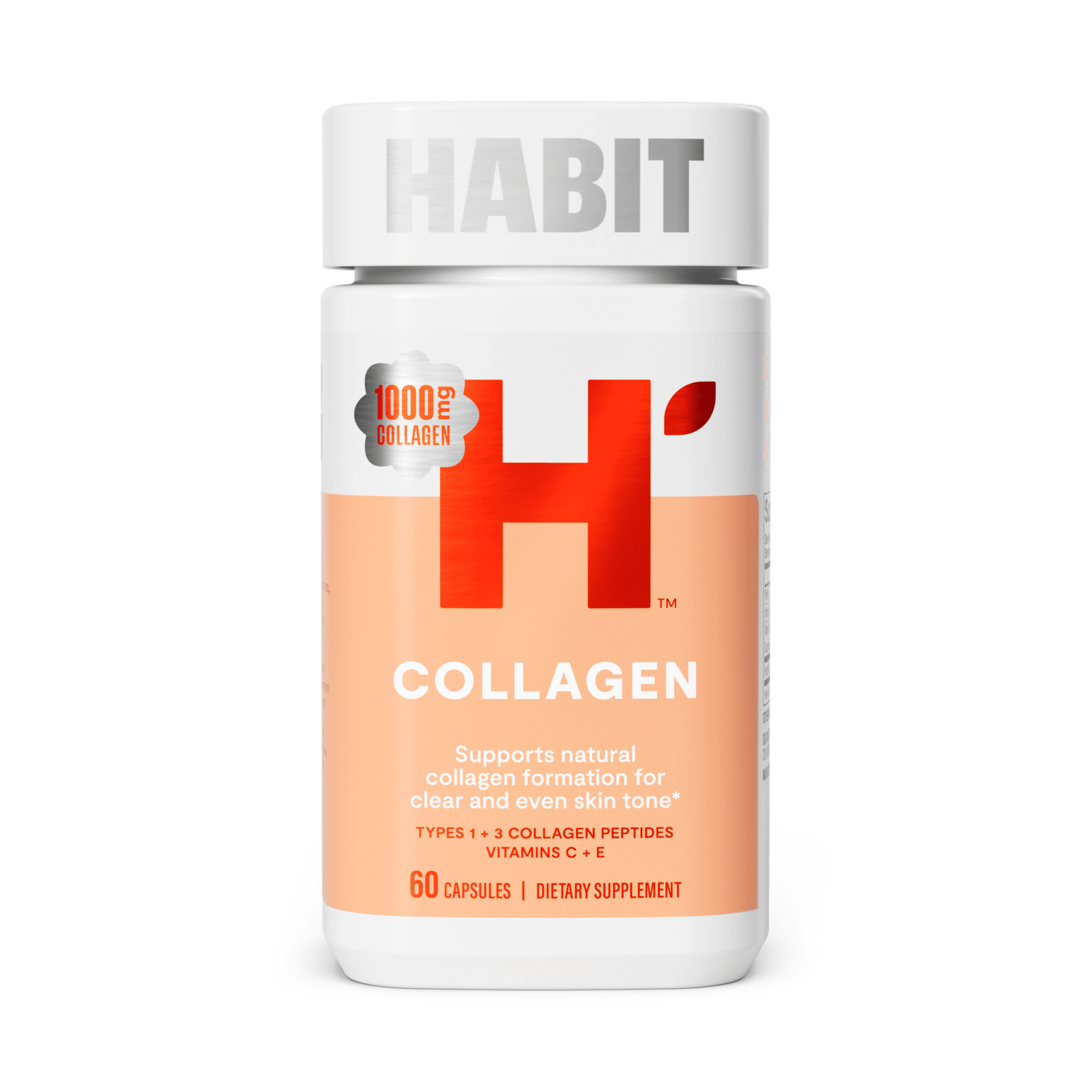 (2 pack) HABIT Collagen Supplement, Types 1 & 3 Collagen Peptides, Vitamin C and E, 60 Capsules