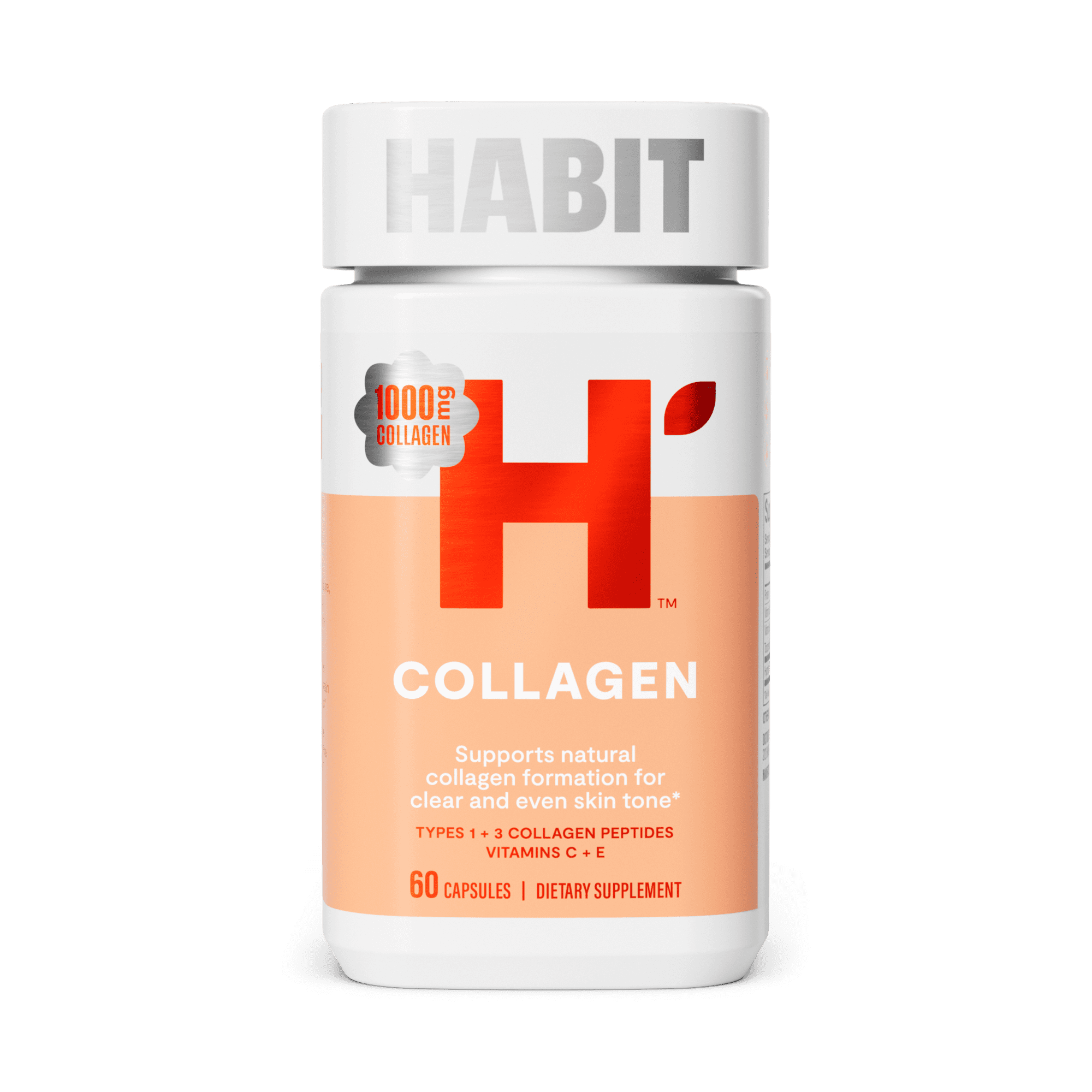 HABIT Collagen Supplement, Types 1 & 3 Collagen Peptides, Vitamin C and E, 60 Capsules