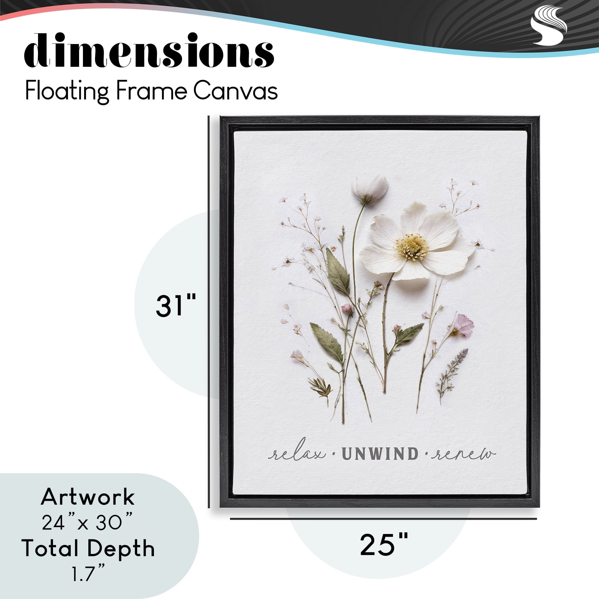 Relaxing Pressed Flowers Black Framed Floater Canvas Wall Art, design by Lettered and Lined